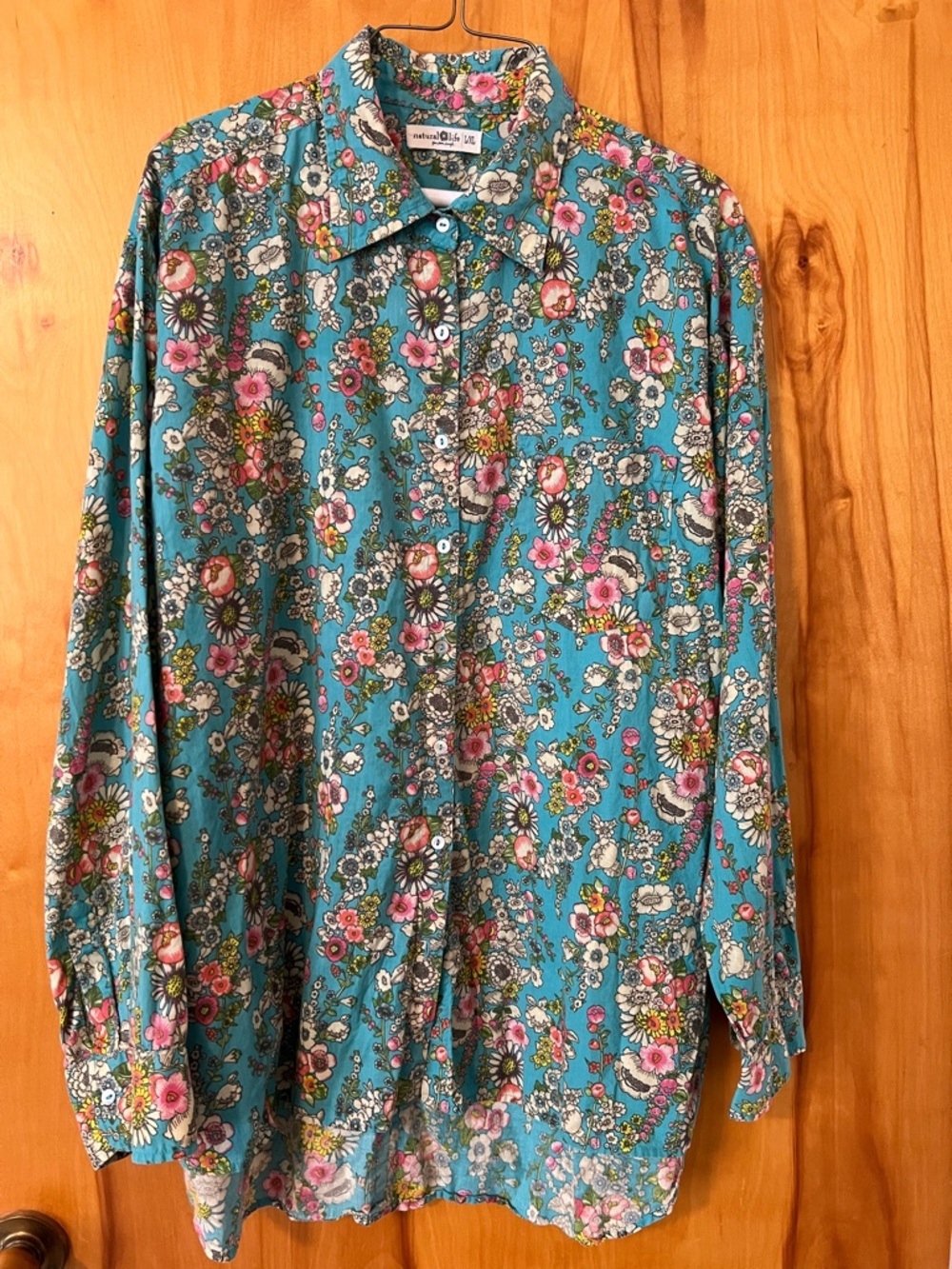 NATURAL LIFE Teal Floral Button-Down Shirt with Pink & White Accents